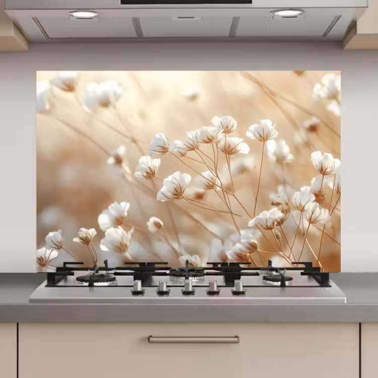 Spatscherm keuken - Wilde - Bloemen - Wit — 1