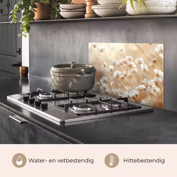 Spatscherm keuken - Wilde - Bloemen - Wit — 7
