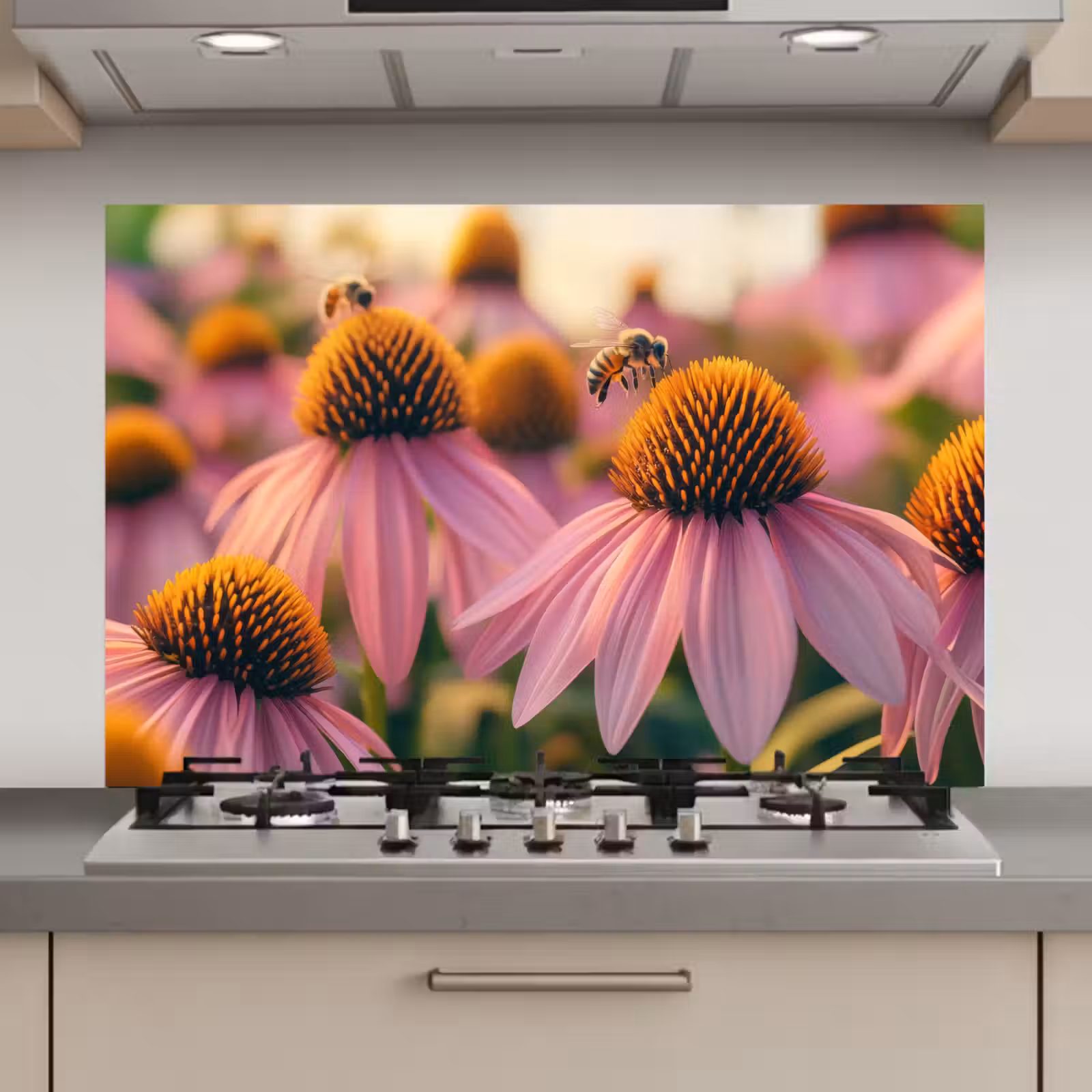 Spatscherm keuken - Bloemen - Paars - Bijen — 1