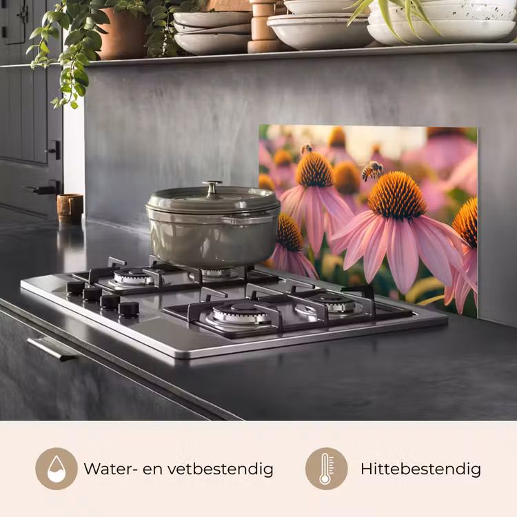 Spatscherm keuken - Bloemen - Paars - Bijen — 7