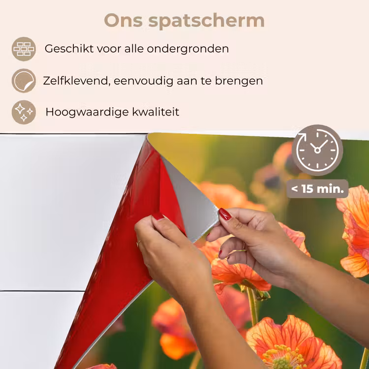 Spatscherm keuken - Bloemenveld - Zonnestralen - Oranje — 4