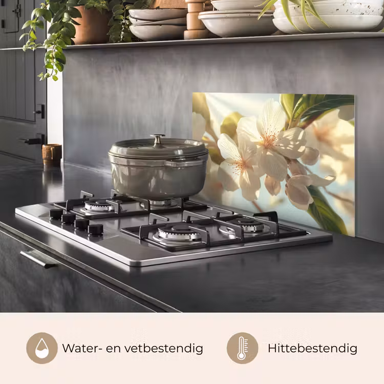 Spatscherm keuken - Bloesems - Wit - Zonnestralen - Bloemblaadjes — 7