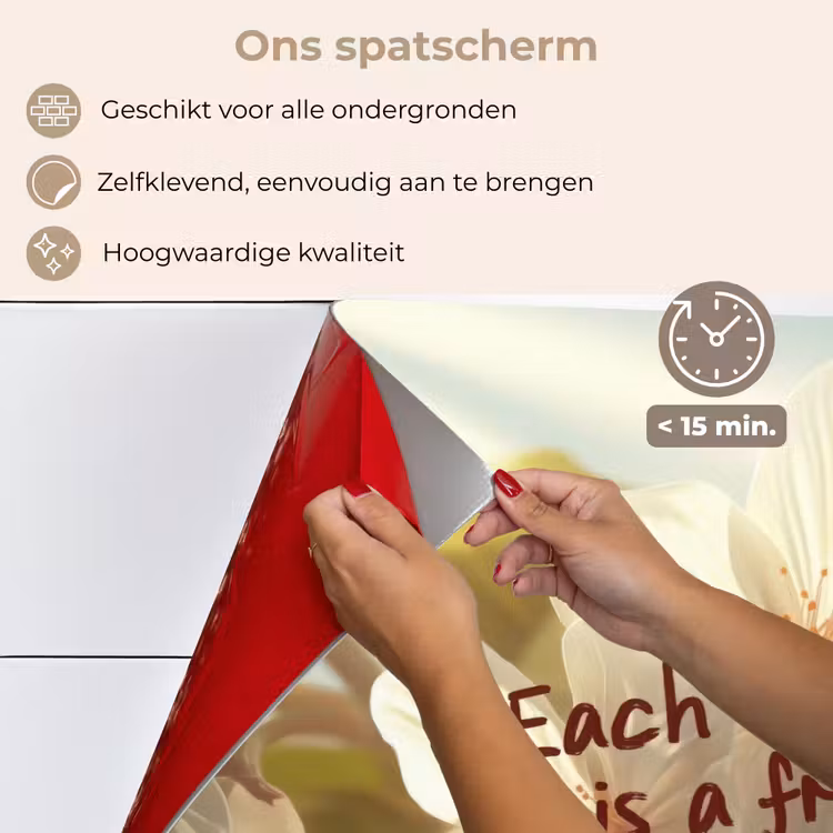 Spatscherm keuken - Bloesems - Zonlicht - Quote - Wit — 4