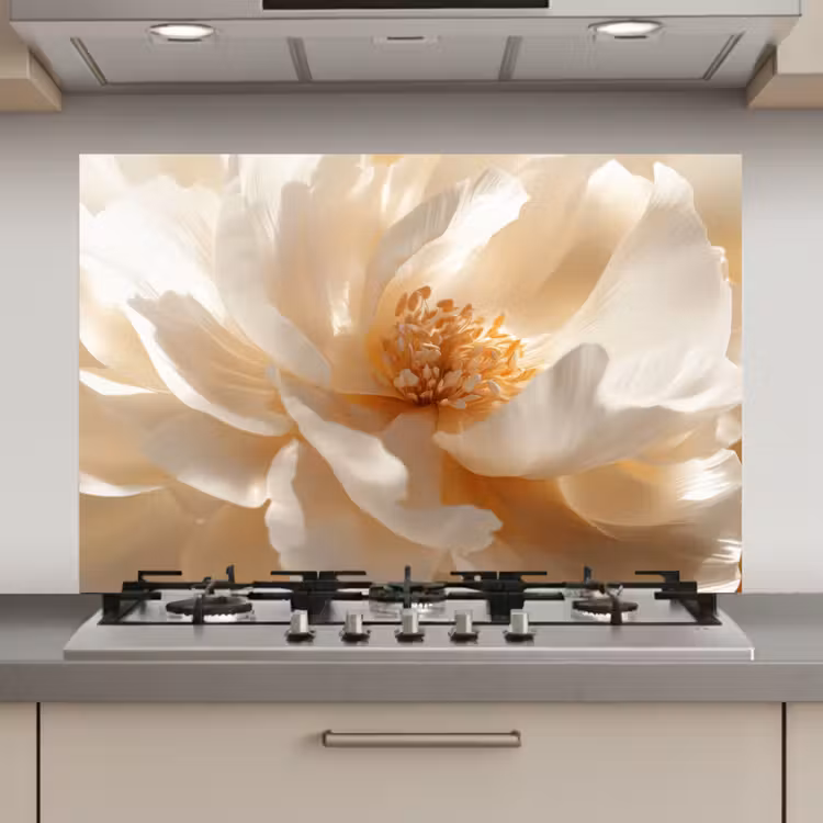 Spatscherm keuken - Close up - Pioenroos - Wit — 1