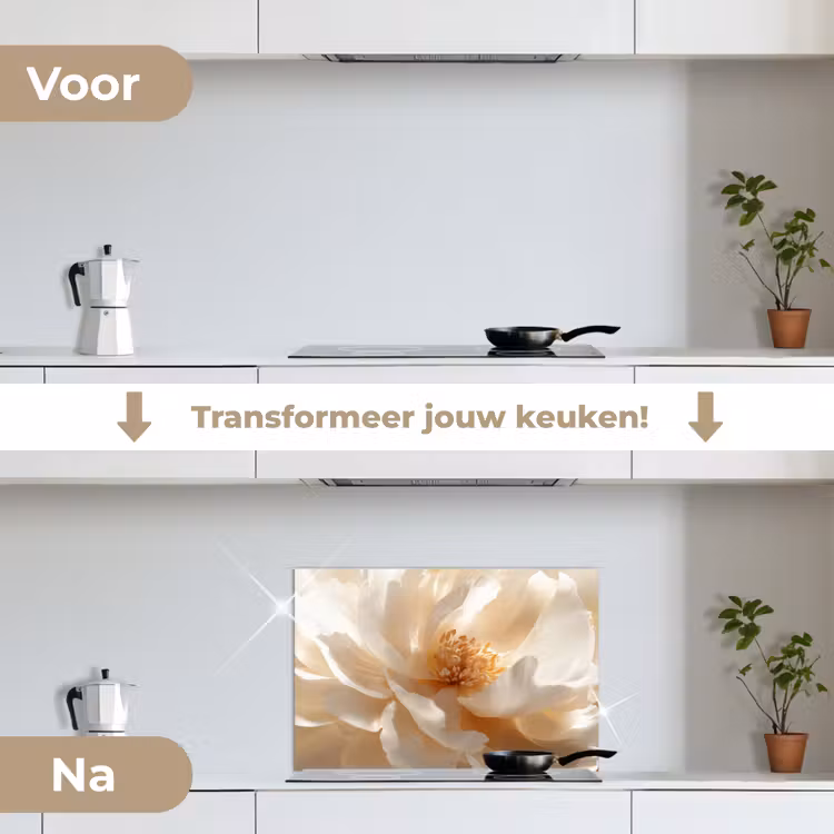 Spatscherm keuken - Close up - Pioenroos - Wit — 3