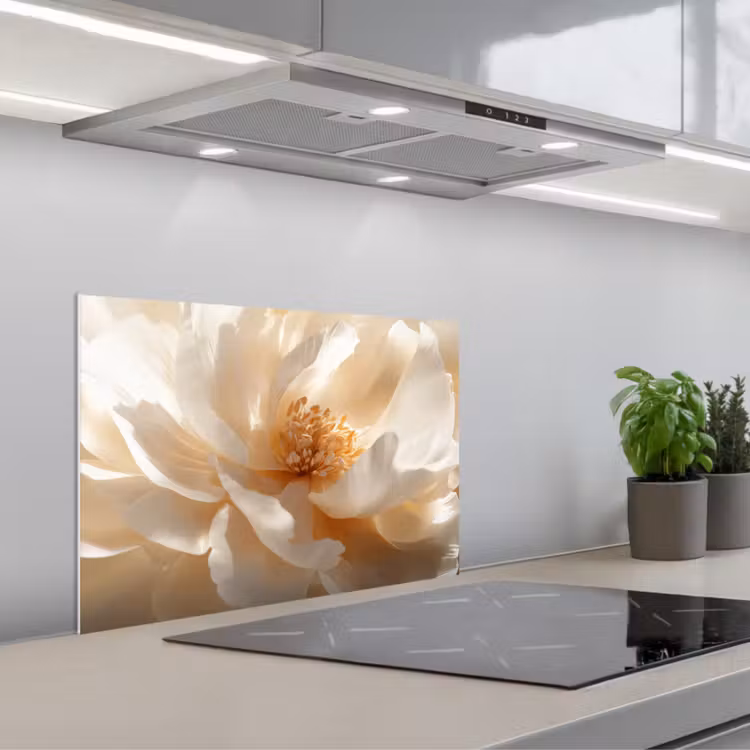 Spatscherm keuken - Close up - Pioenroos - Wit — 5
