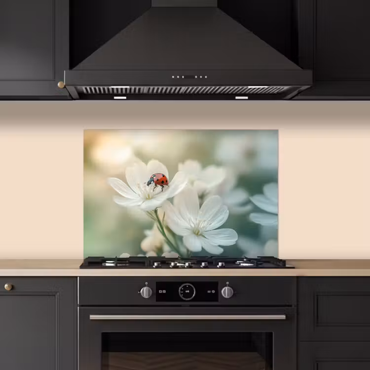 Spatscherm keuken - Lieveheersbeestje - Bloemen - Wit — 2