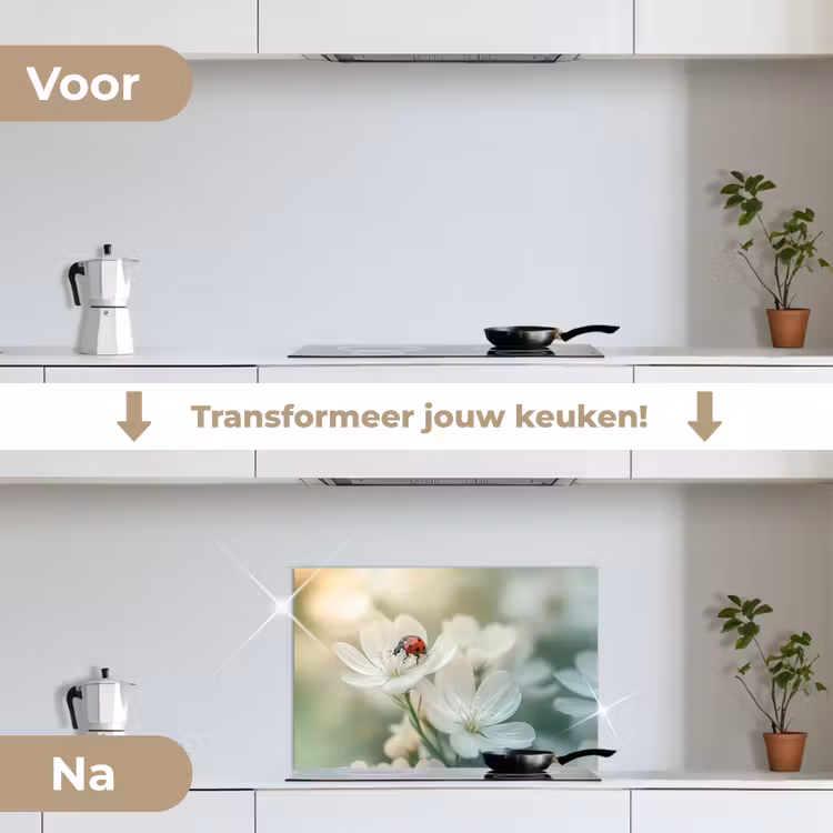 Spatscherm keuken - Lieveheersbeestje - Bloemen - Wit — 3
