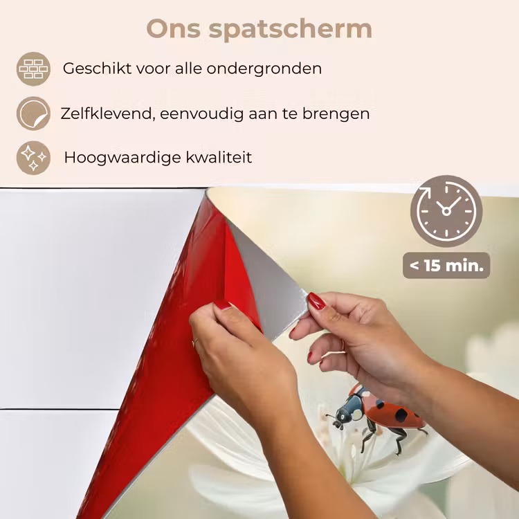 Spatscherm keuken - Lieveheersbeestje - Bloemen - Wit — 4
