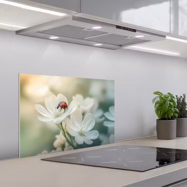 Spatscherm keuken - Lieveheersbeestje - Bloemen - Wit — 5