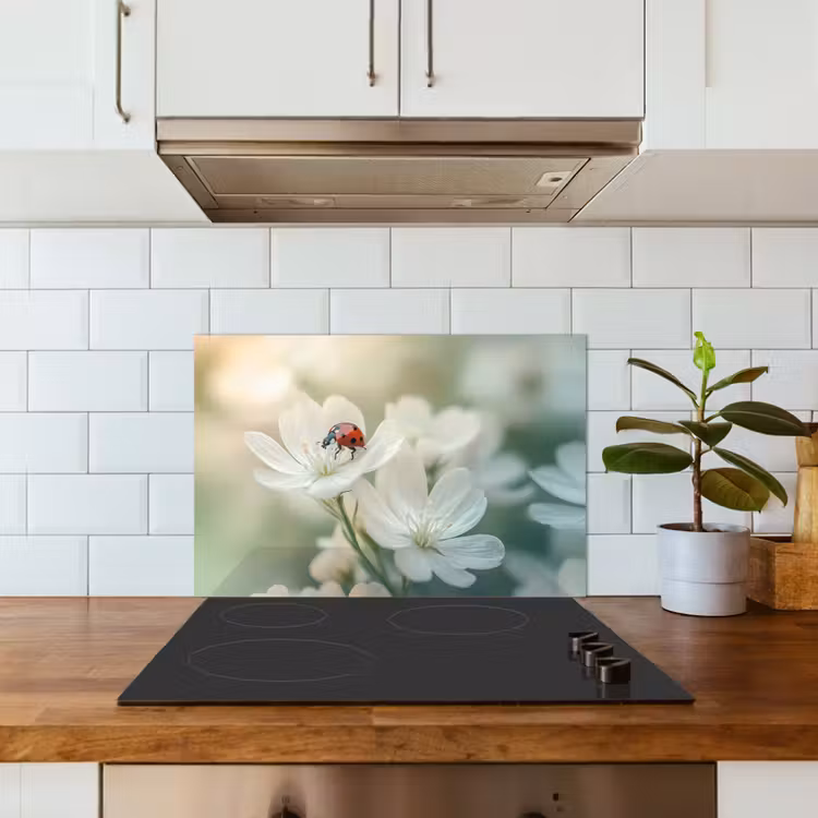 Spatscherm keuken - Lieveheersbeestje - Bloemen - Wit — 6