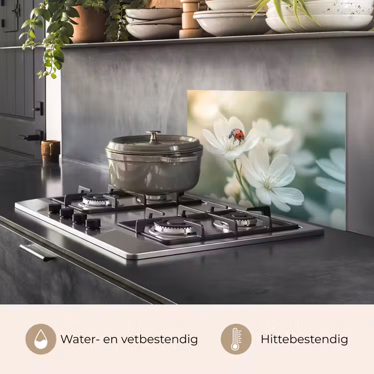 Spatscherm keuken - Lieveheersbeestje - Bloemen - Wit — 7