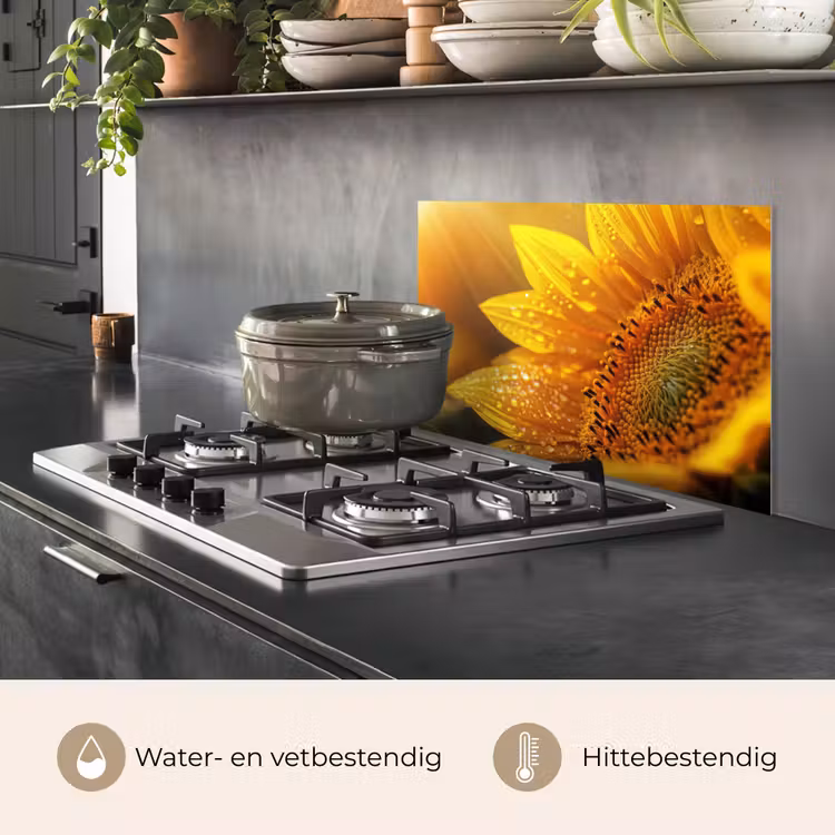 Spatscherm keuken - Zonnebloem - Dauwdruppels - Geel - Zonlicht — 7