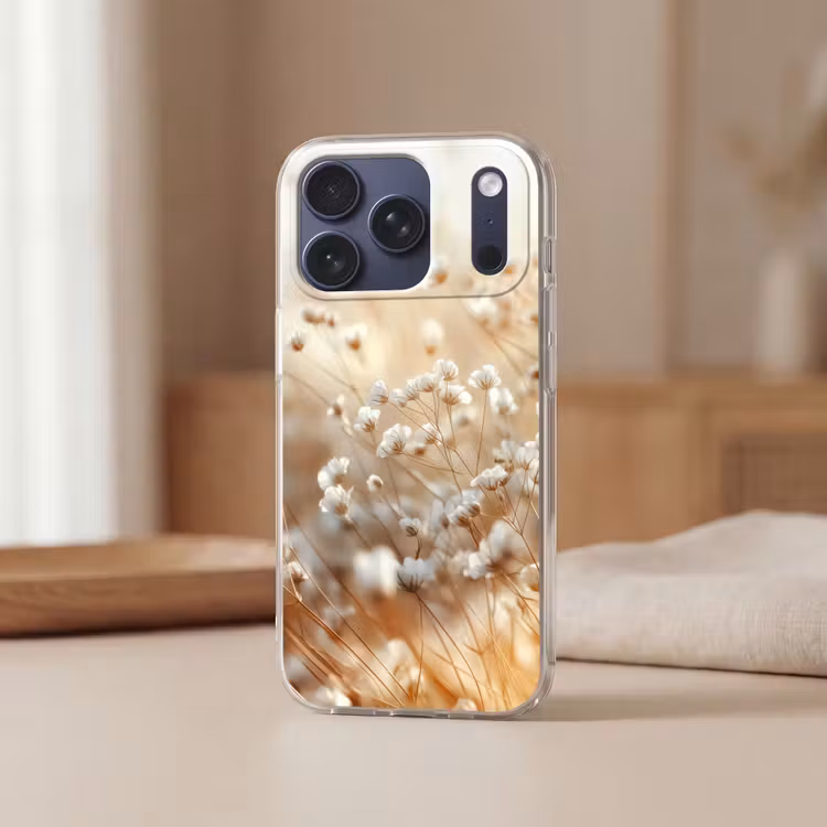 Telefoonhoesje Softcase - Witte Bloemen Beige — 3