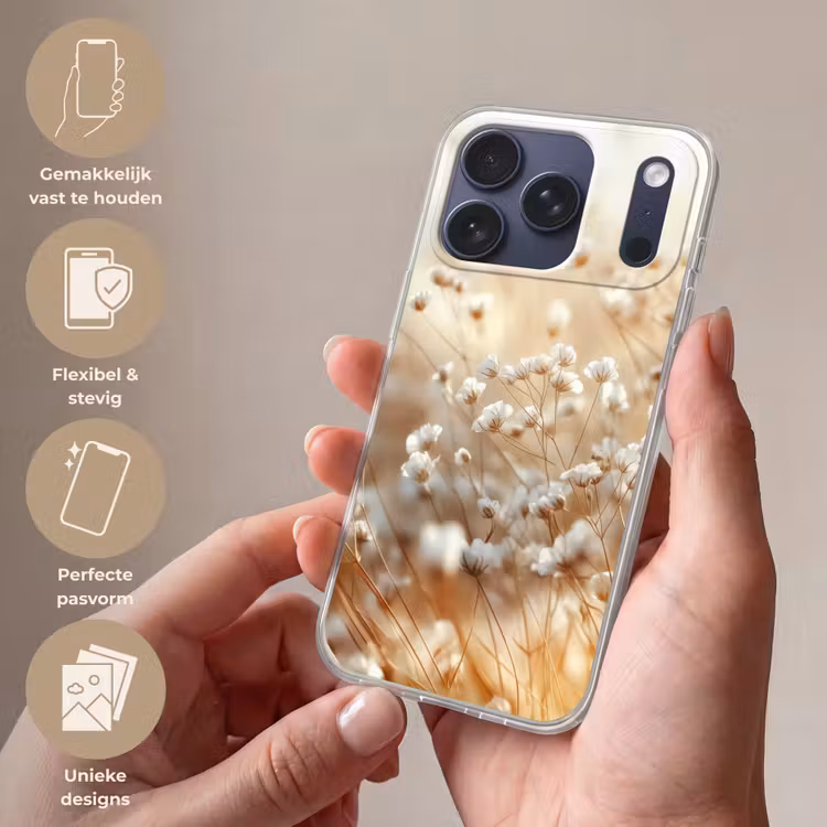 Telefoonhoesje Softcase - Witte Bloemen Beige — 4
