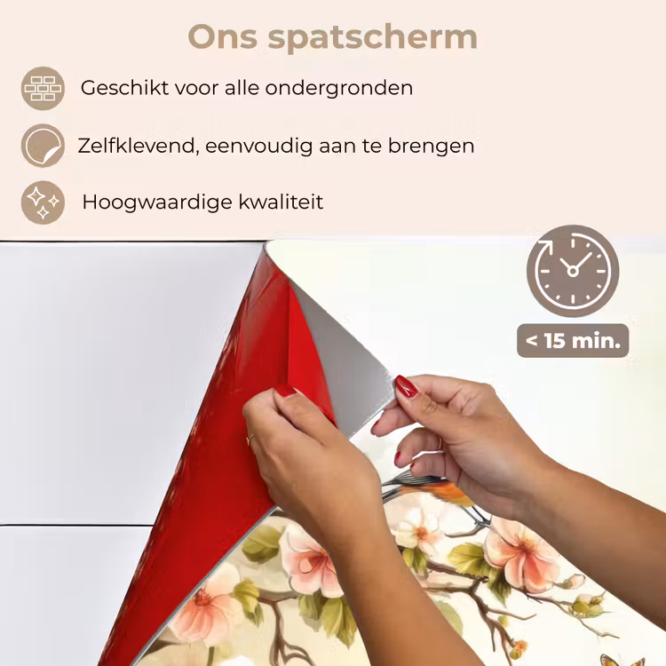 Spatscherm keuken - Takken - Bloemen - Vogeltjes - Roze — 4