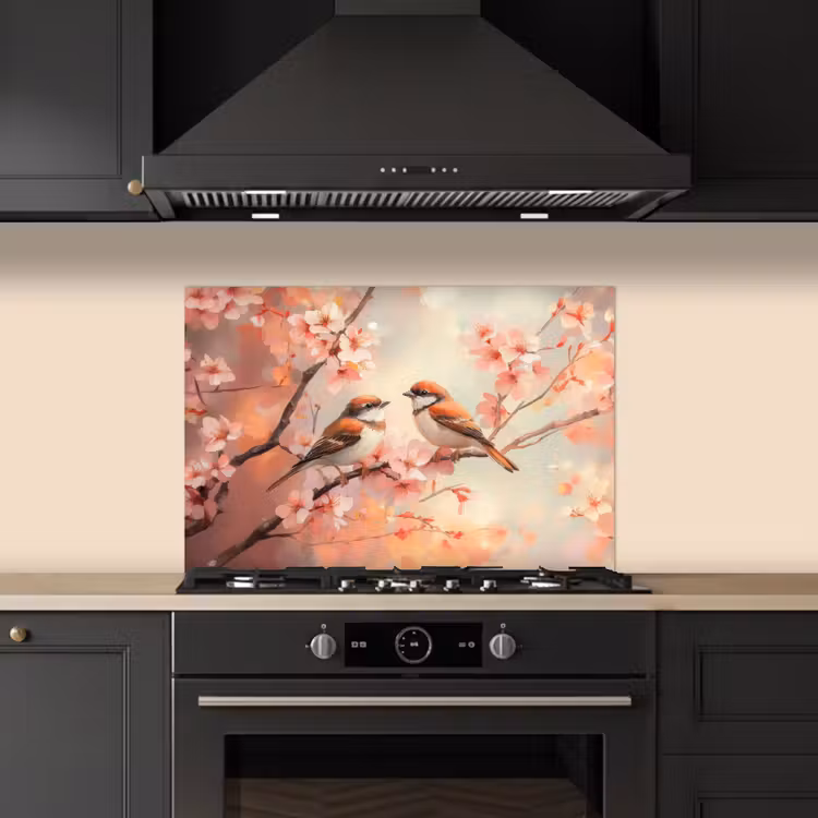 Spatscherm keuken - Vogels - Romantic - Bloesemtak — 2