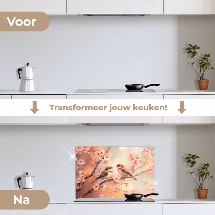 Spatscherm keuken - Vogels - Romantic - Bloesemtak — 3