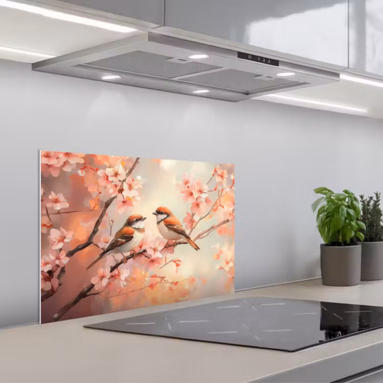 Spatscherm keuken - Vogels - Romantic - Bloesemtak — 5