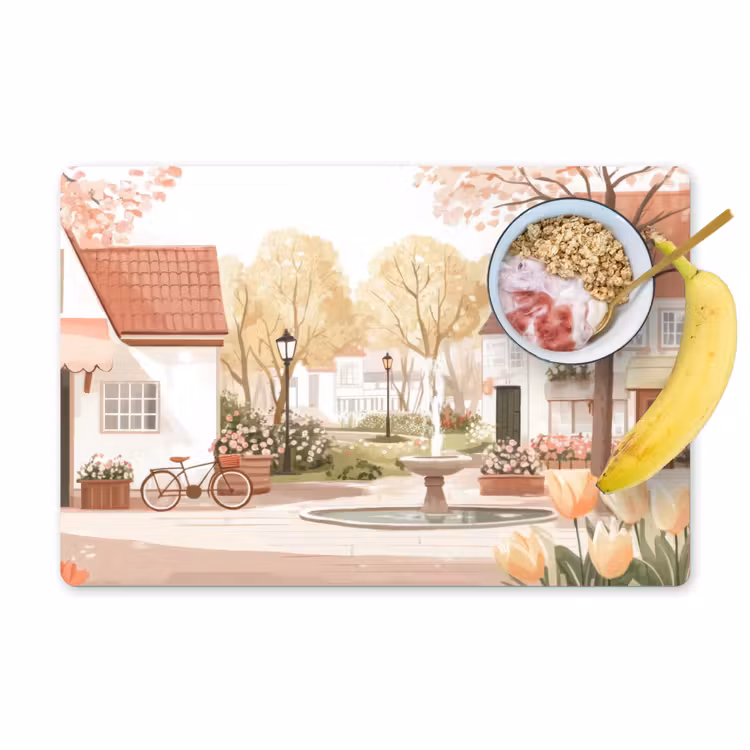 Placemat - 6 stuks - Dorpsplein - Fontein - Tulpen — 1