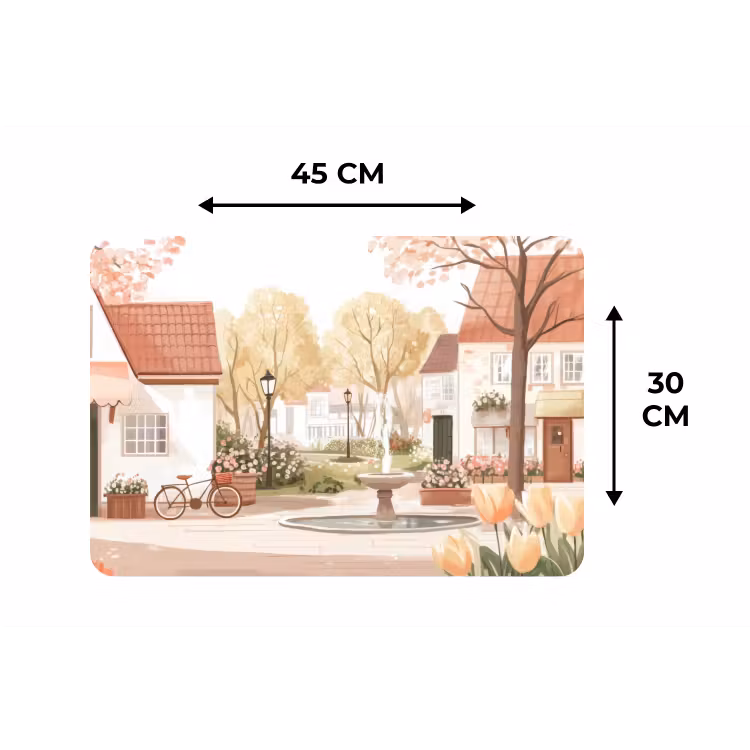Placemat - 6 stuks - Dorpsplein - Fontein - Tulpen — 3