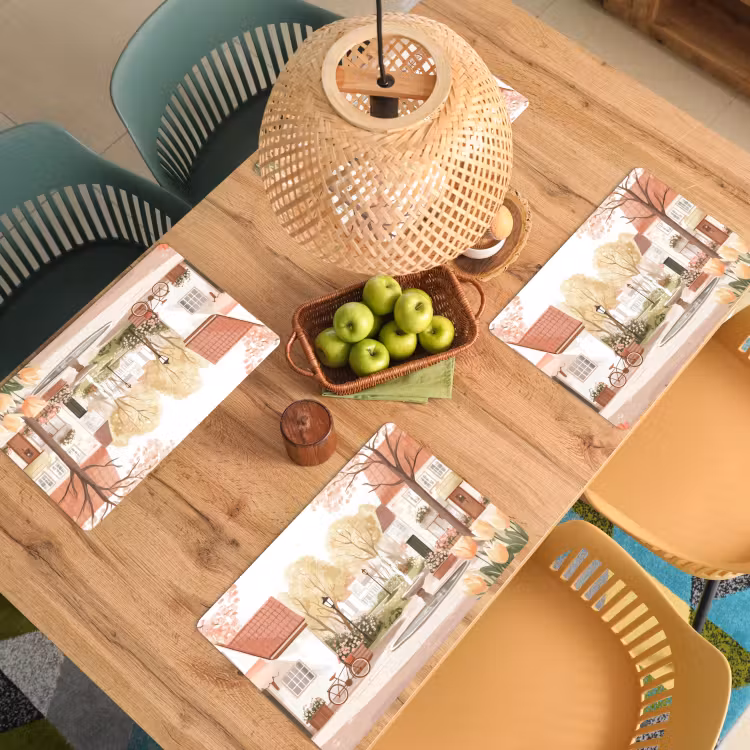 Placemat - 6 stuks - Dorpsplein - Fontein - Tulpen — 6