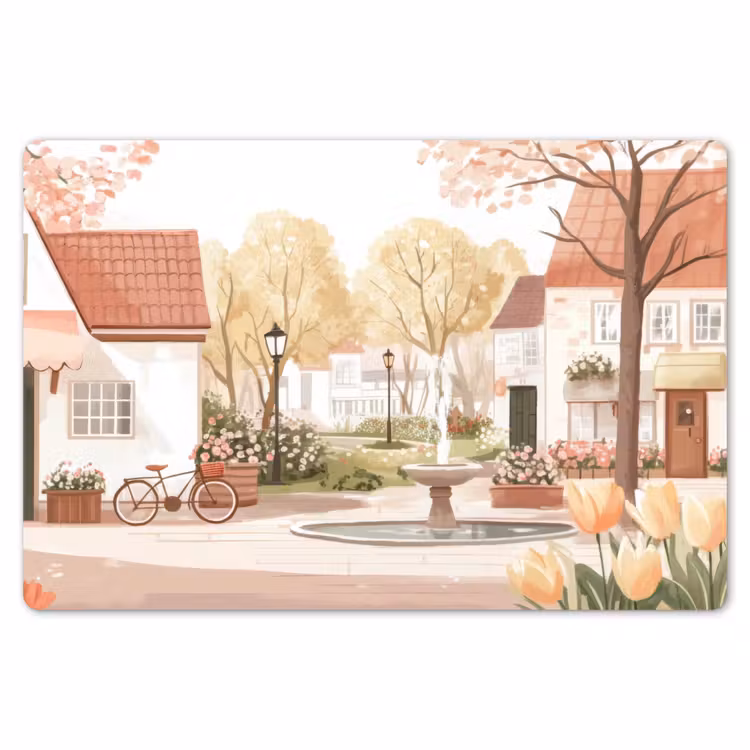Placemat - 6 stuks - Dorpsplein - Fontein - Tulpen — 7