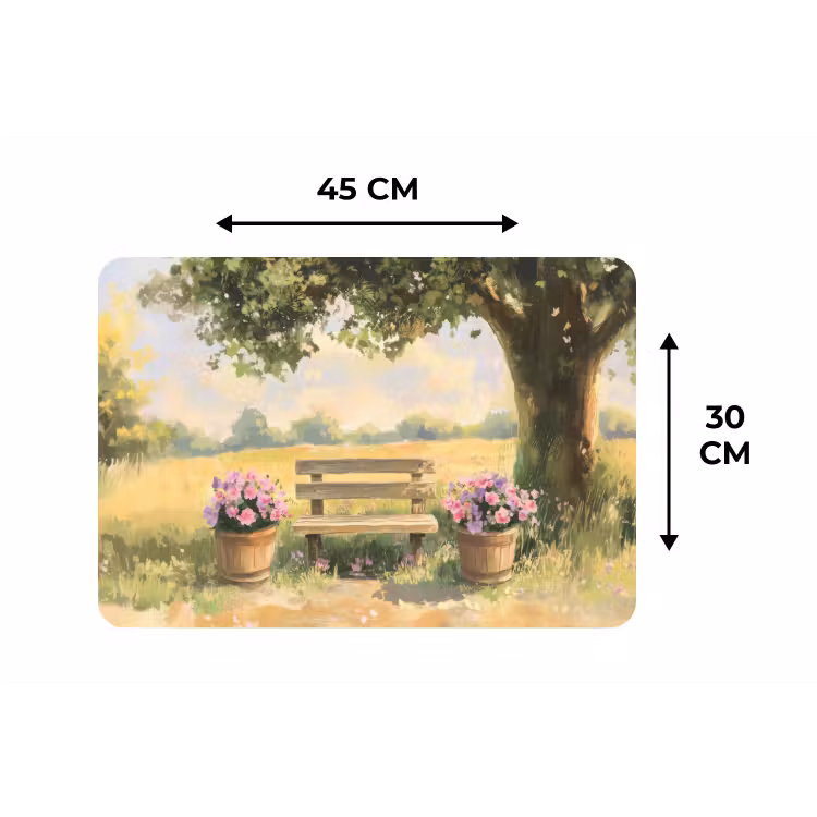 Placemat - 6 stuks - Houten bankje - Bloempotten - Landschap — 3