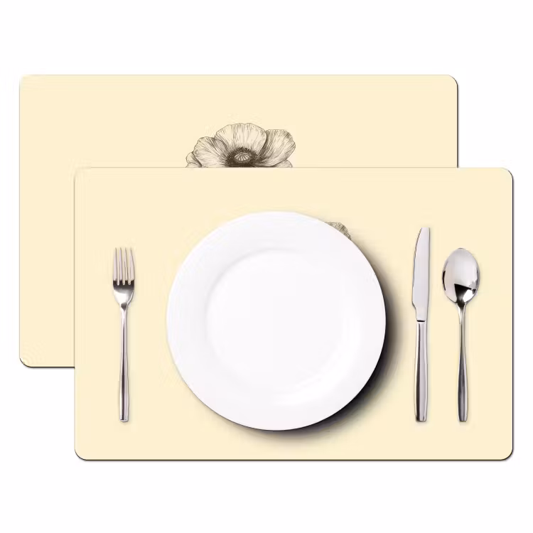Placemat - 6 stuks - Klaproos - Illustratie - Zwart — 2