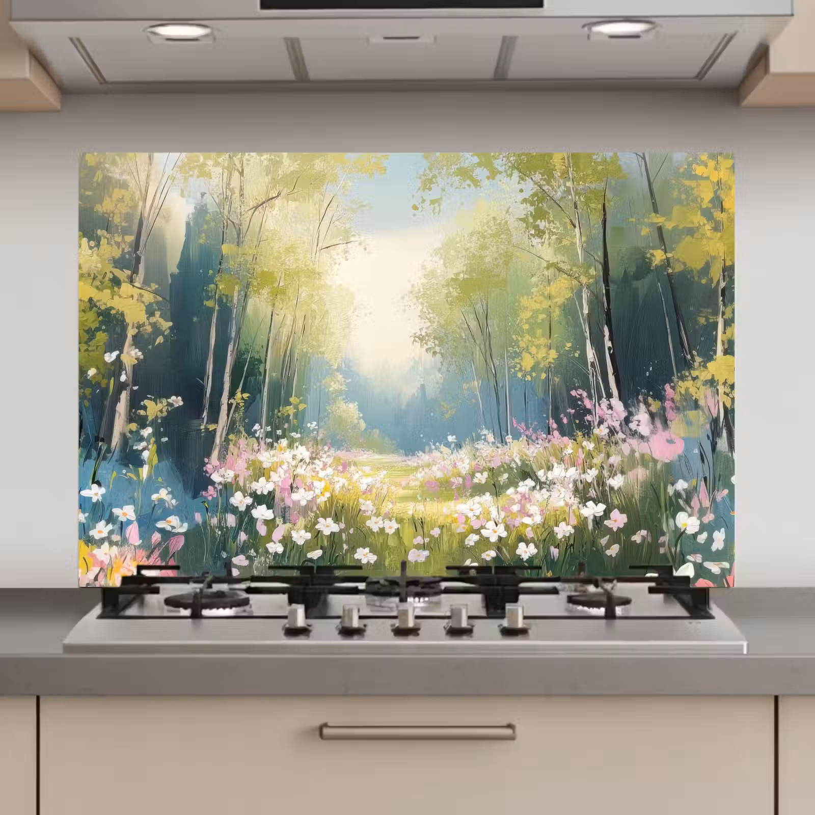 Spatscherm keuken - Bos - Schilderstijl - Kleurrijk — 1