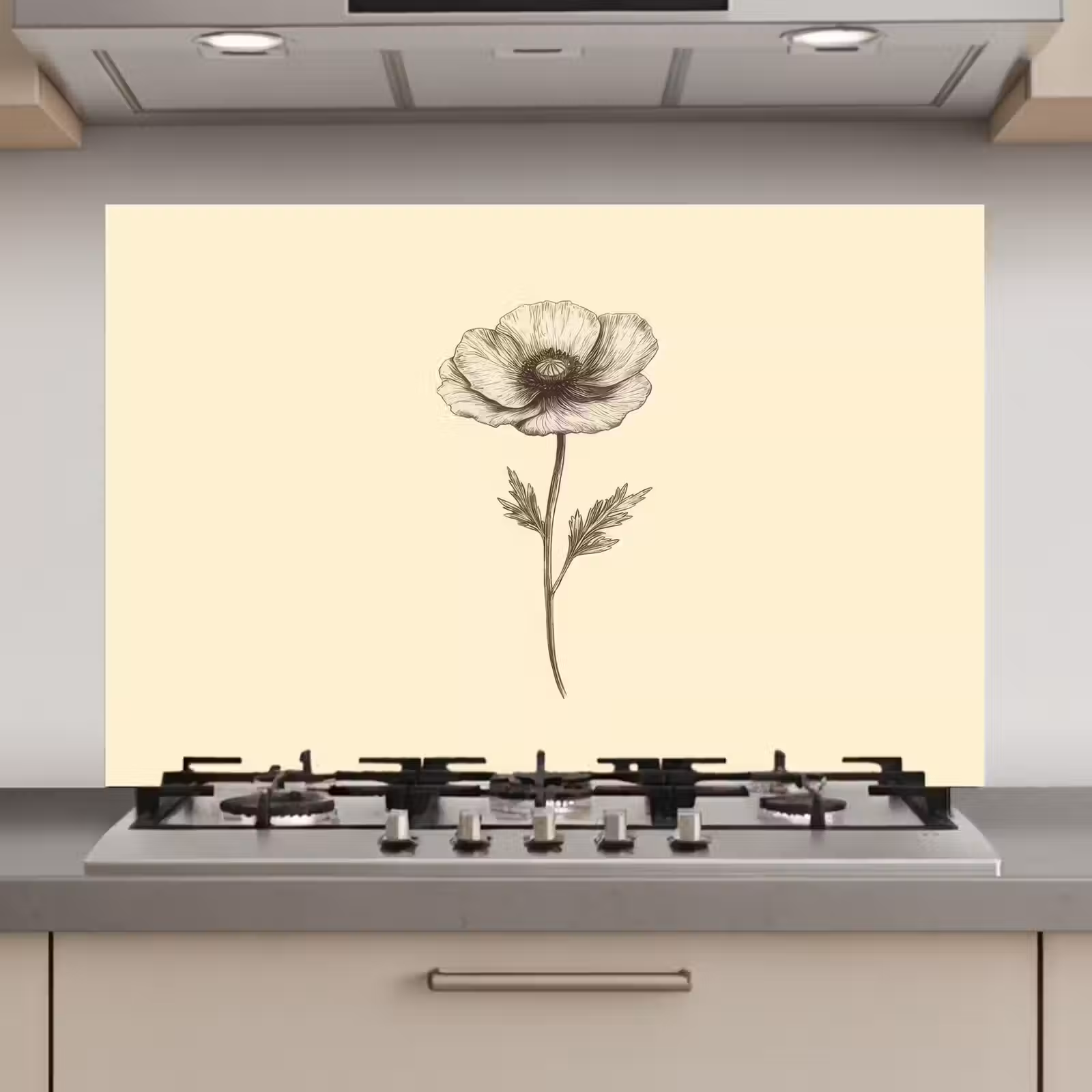 Spatscherm keuken - Klaproos - Illustratie - Zwart — 1