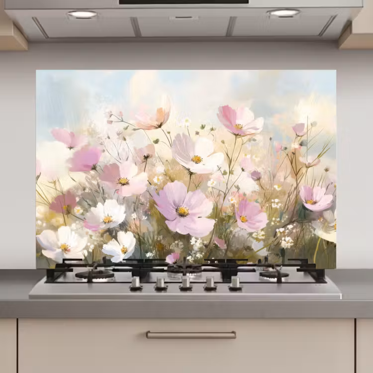 Spatscherm keuken - Bloemenveld - Lichte tinten - Geschilderd — 1