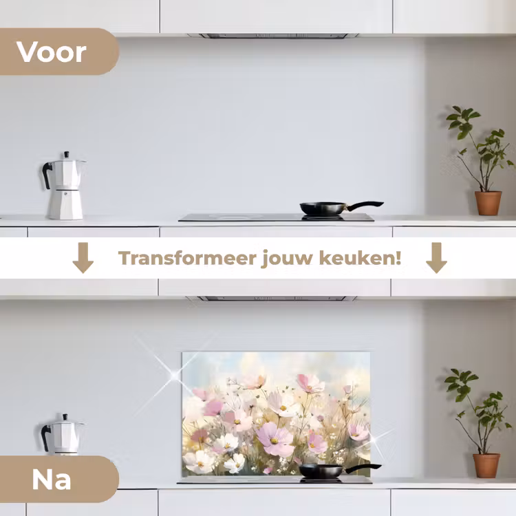 Spatscherm keuken - Bloemenveld - Lichte tinten - Geschilderd — 3