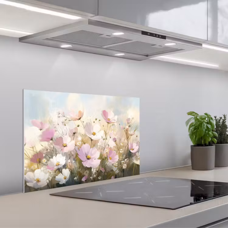 Spatscherm keuken - Bloemenveld - Lichte tinten - Geschilderd — 5