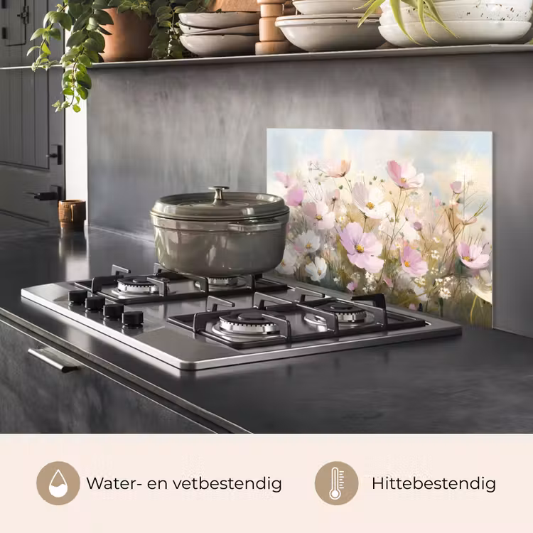 Spatscherm keuken - Bloemenveld - Lichte tinten - Geschilderd — 7