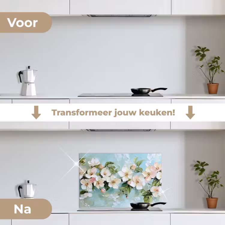 Spatscherm keuken - Bloesem - Bladeren - Lichtblauw — 3
