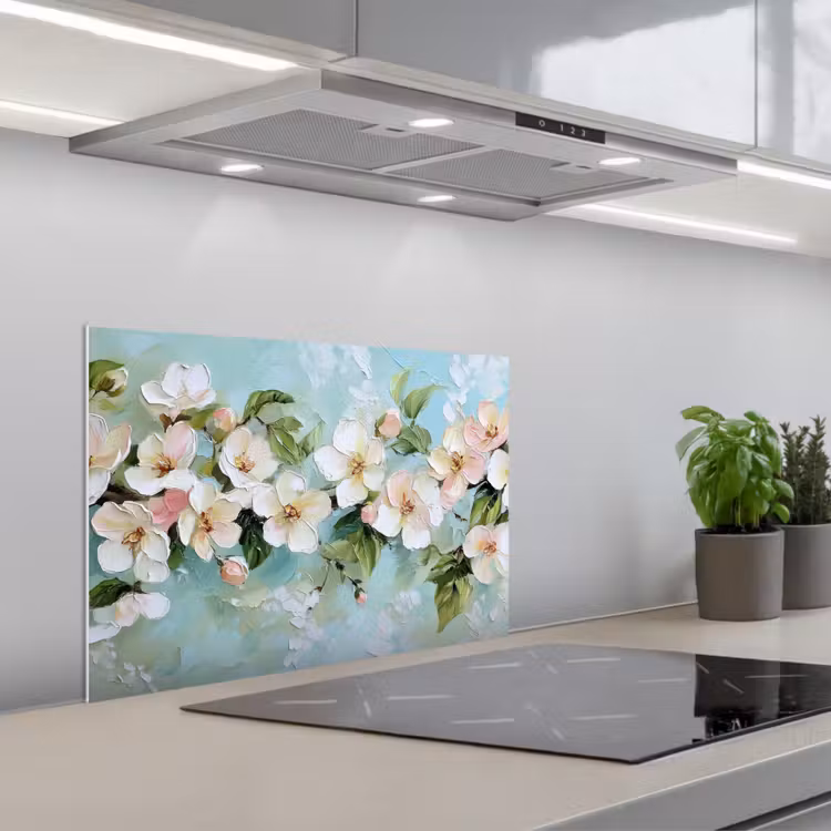 Spatscherm keuken - Bloesem - Bladeren - Lichtblauw — 5