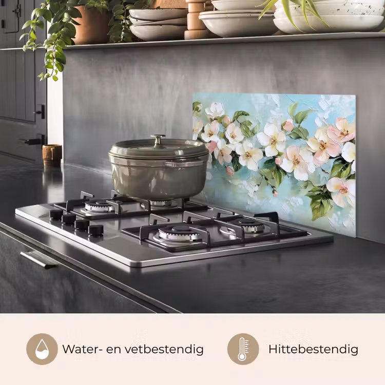 Spatscherm keuken - Bloesem - Bladeren - Lichtblauw — 7