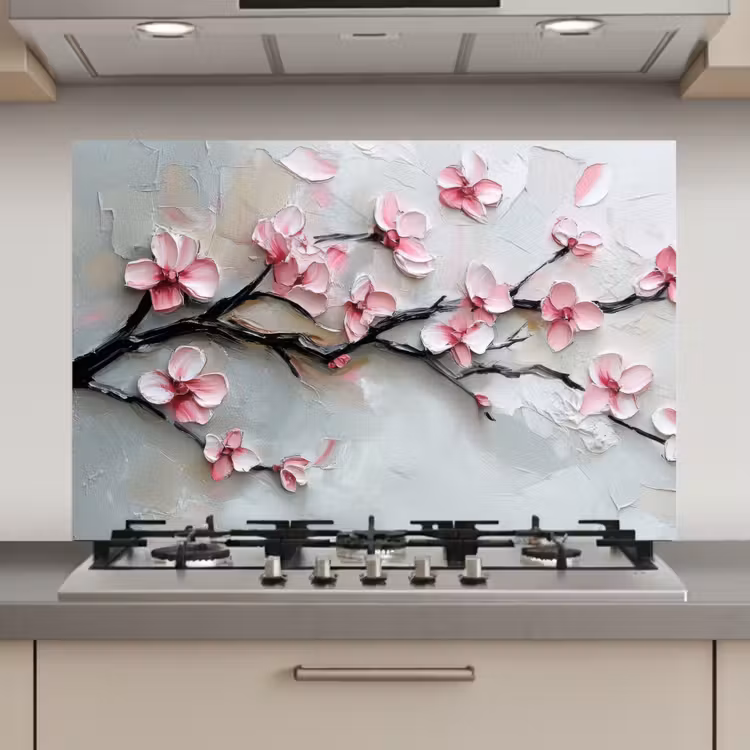 Spatscherm keuken - Bloesem - Kunstzinnig - Roze - Sakura — 1