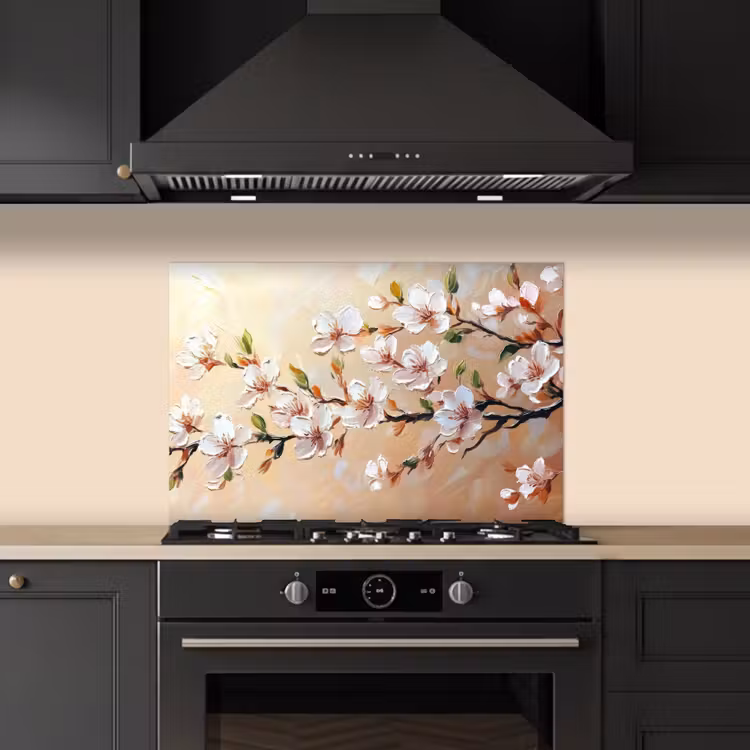 Spatscherm keuken - Bloesemtakken - Schilderachtig - Roze — 2