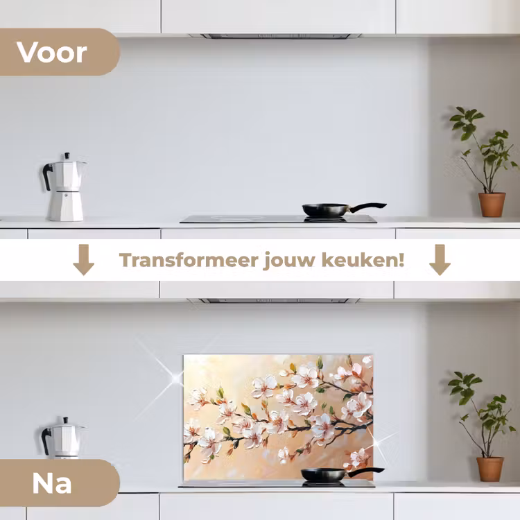 Spatscherm keuken - Bloesemtakken - Schilderachtig - Roze — 3