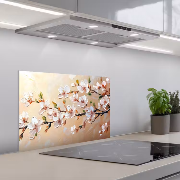 Spatscherm keuken - Bloesemtakken - Schilderachtig - Roze — 5