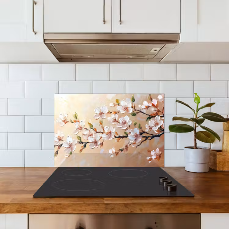 Spatscherm keuken - Bloesemtakken - Schilderachtig - Roze — 6