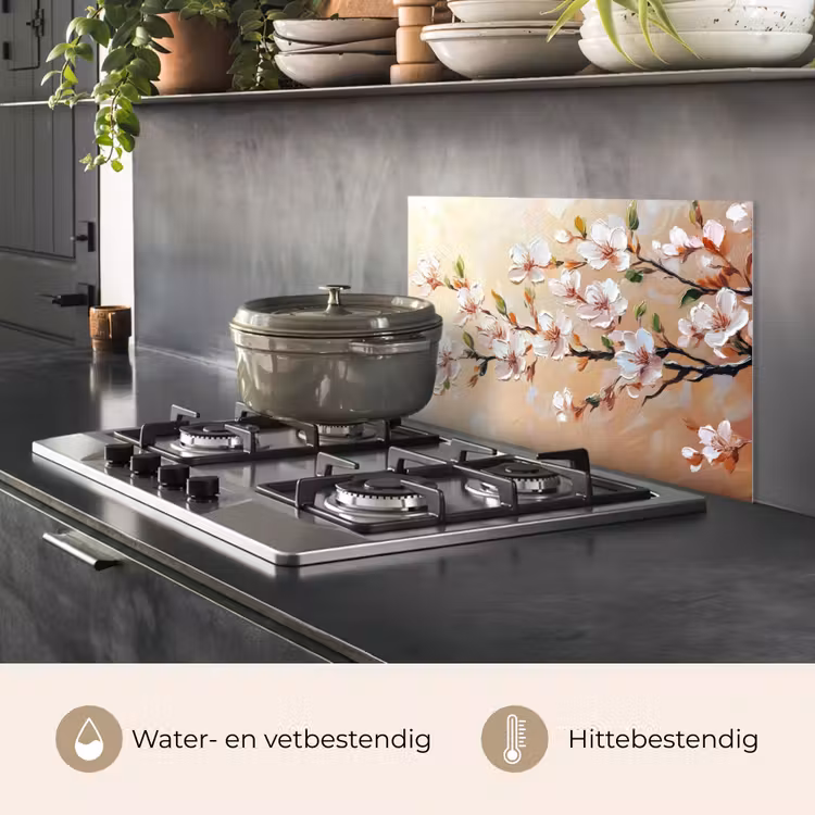 Spatscherm keuken - Bloesemtakken - Schilderachtig - Roze — 7