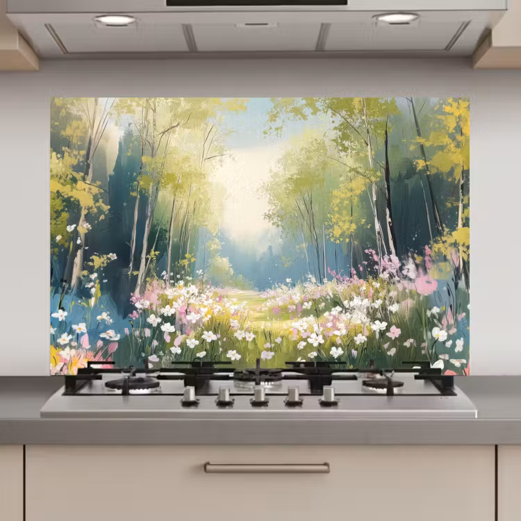 Spatscherm keuken - Bos - Schilderstijl - Kleurrijk — 1
