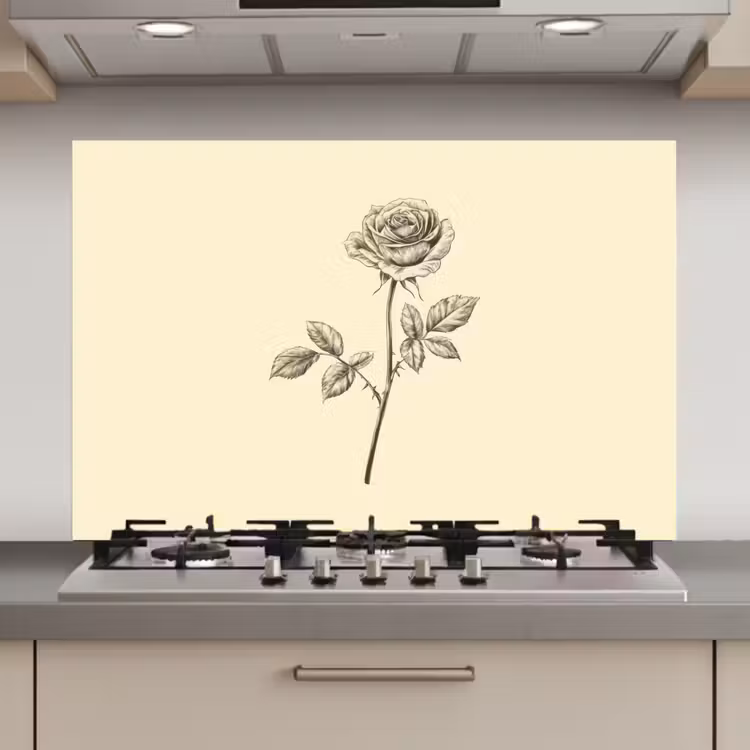Spatscherm keuken - Illustratie - Zwart - Roos — 1