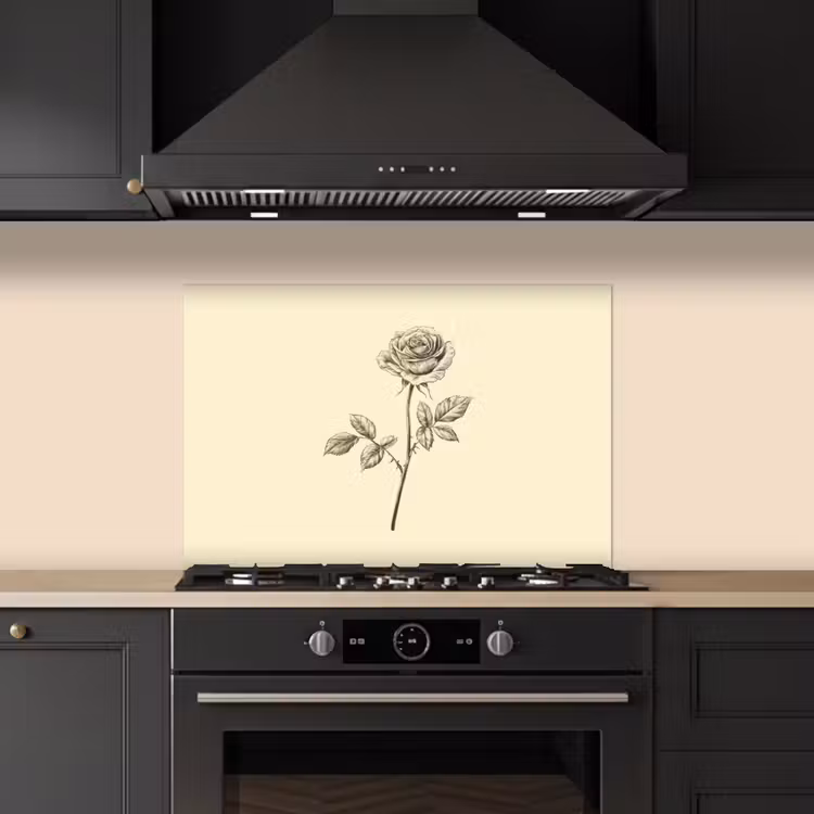 Spatscherm keuken - Illustratie - Zwart - Roos — 2