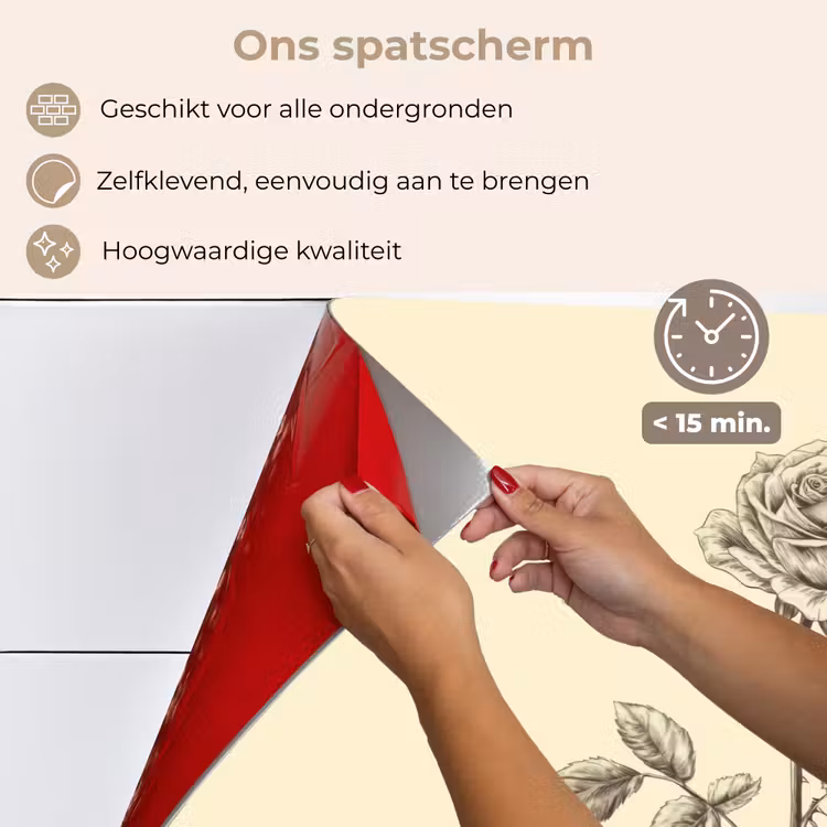 Spatscherm keuken - Illustratie - Zwart - Roos — 4