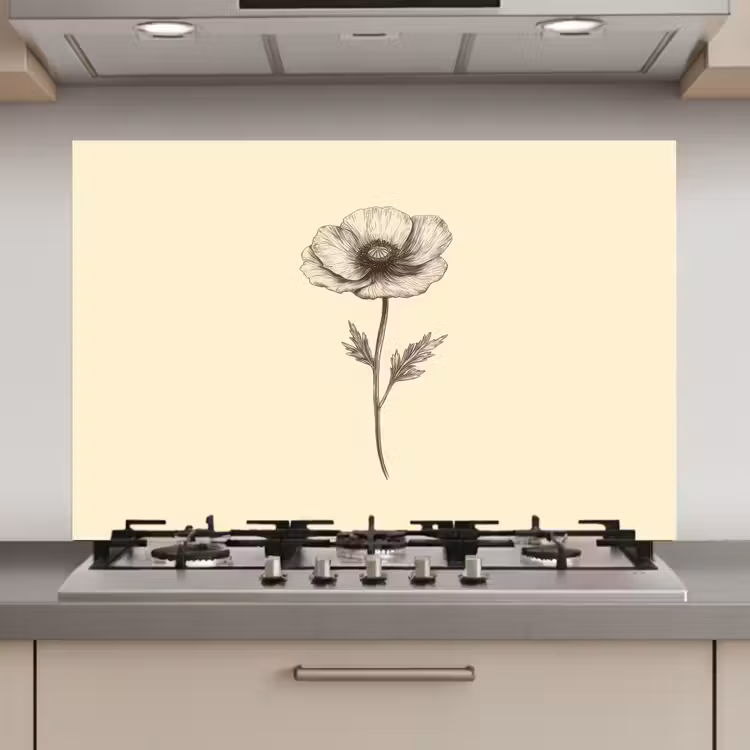 Spatscherm keuken - Klaproos - Illustratie - Zwart — 1