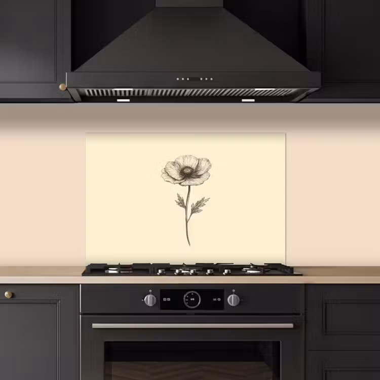 Spatscherm keuken - Klaproos - Illustratie - Zwart — 2